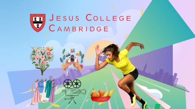 Promotional Image showing a female athlete and pictorial depiction of the different activities in the games