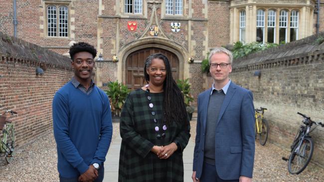 From left: Felix Asare, Performance Assistant (Contemporary), the Centre for Music Performance; Sonita Alleyne OBE, Master of Jesus College; Benjamin Walton, Professor of Music History and Fellow and Director of Studies in Music at Jesus College